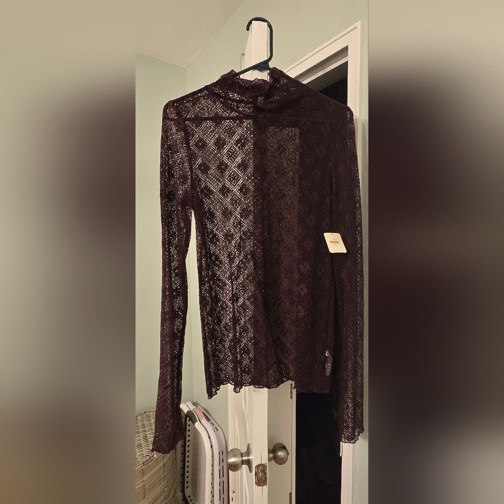 Free People Intimately Burgundy Lace Layering Top